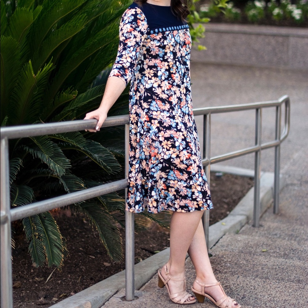 Floral blue swing dress